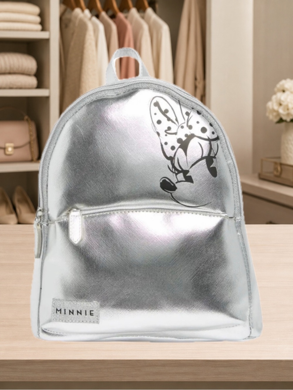 Danielle Nicole Disney Minnie Mouse Silver Metallic Mini Backpack